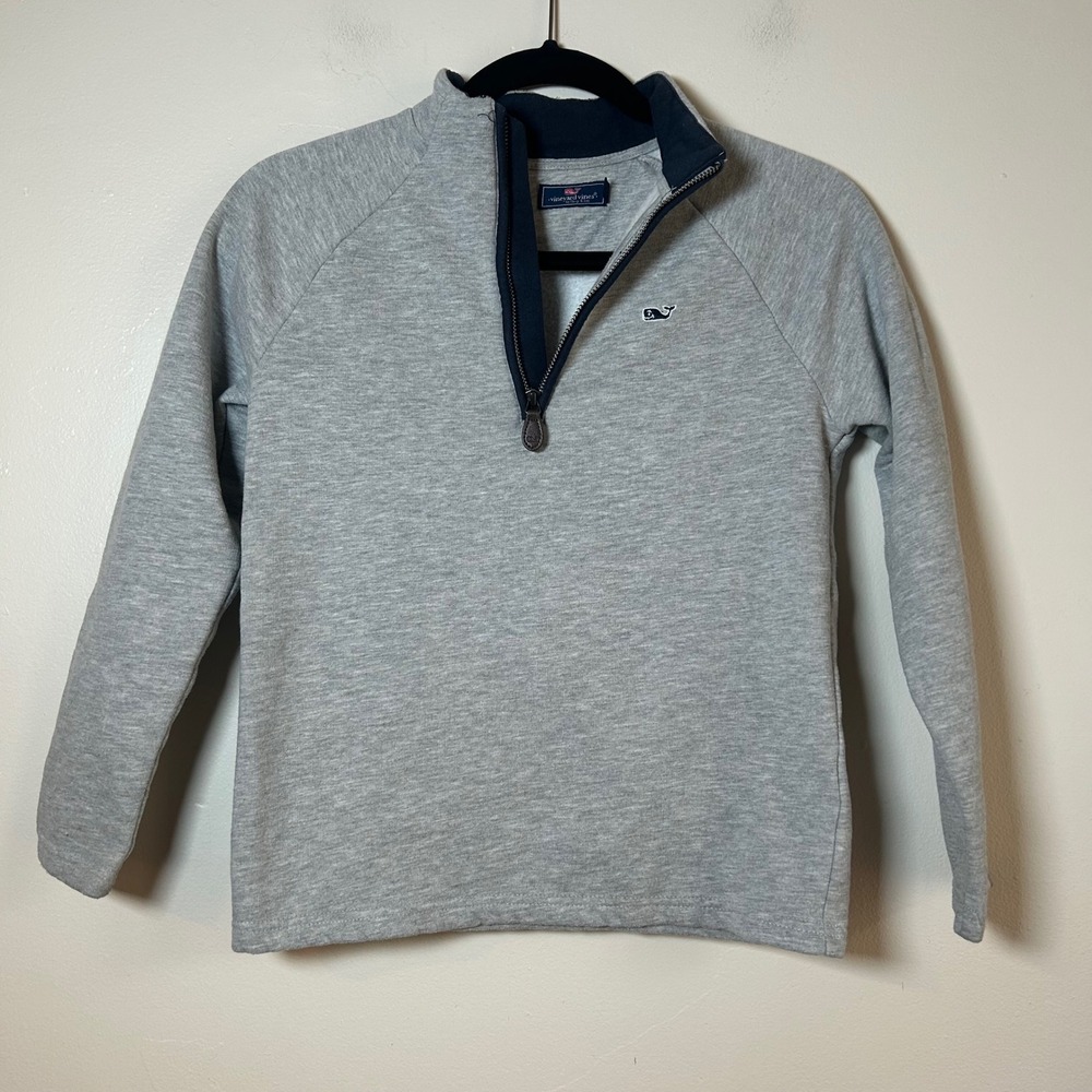 Vineyard‎ Vines Kids Gray Quarter Zip Pullover Sweatshirt Youth Small Whale Logo